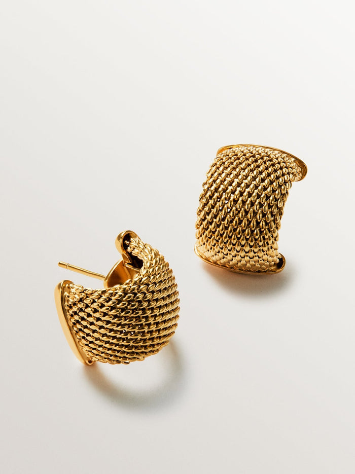 Pendientes de aro de plata 925 bañada en oro amarillo de 18K con malla