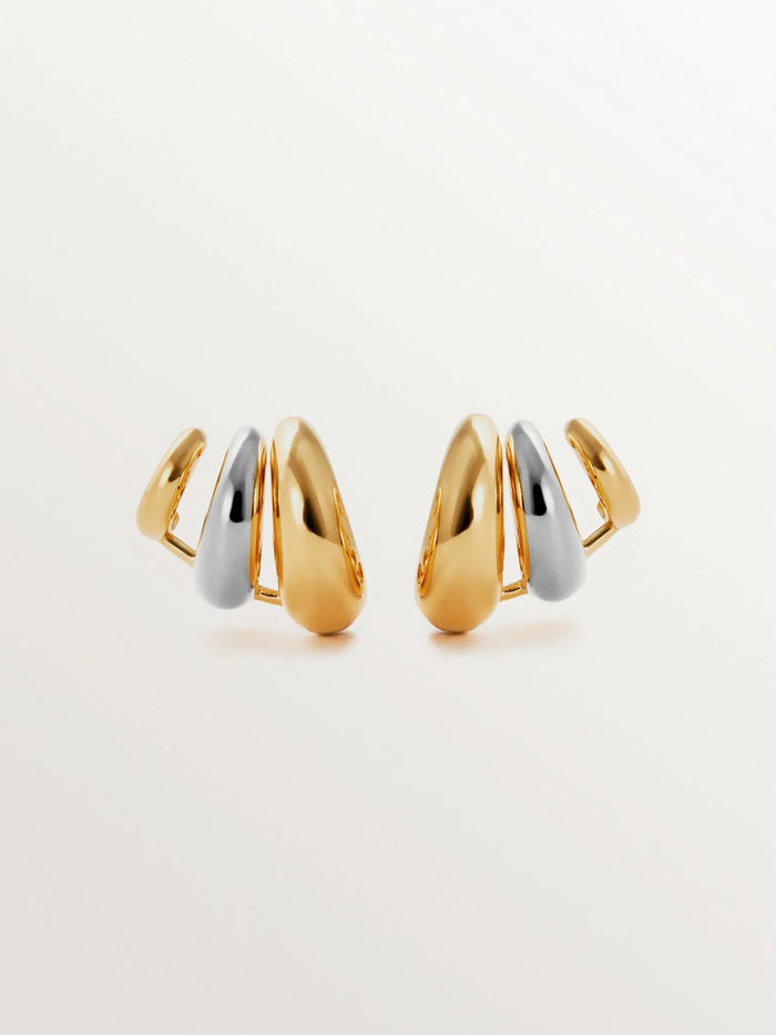 Pendientes trepadores de plata 925 bañada en rodio y oro amarillo de 18K