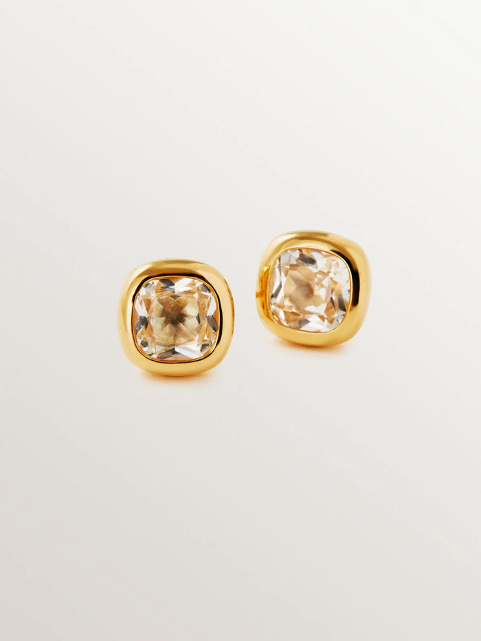 Pendientes de plata 925 bañada en oro amarillo de 18K con 2 topacios blancos