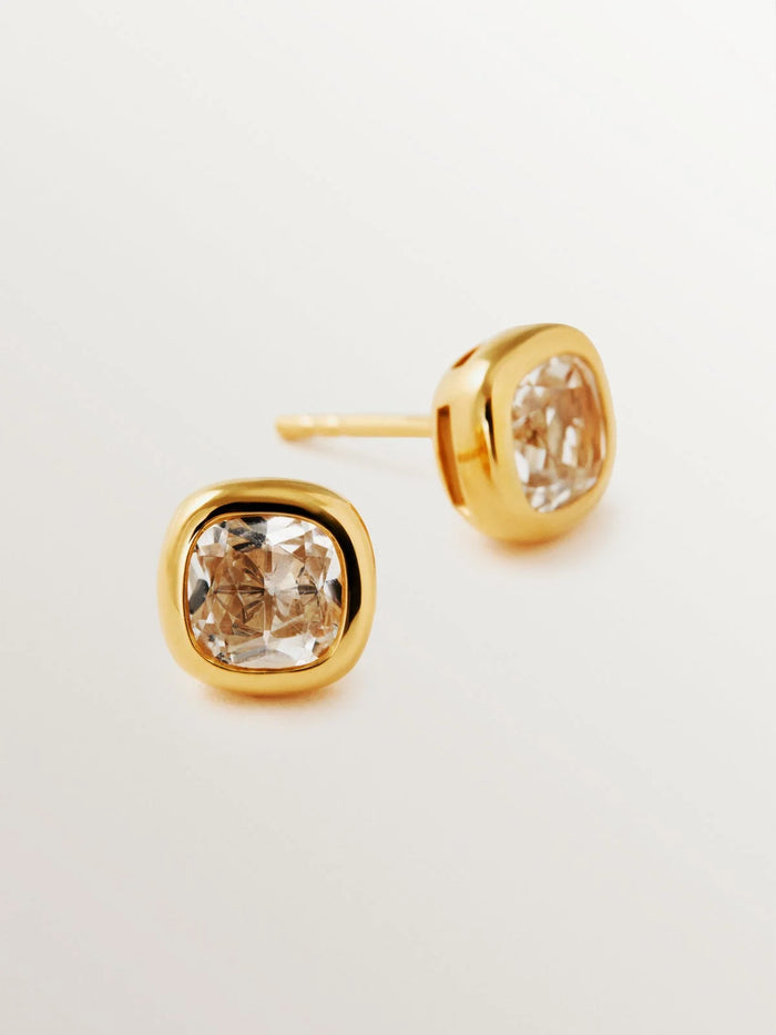 Pendientes de plata 925 bañada en oro amarillo de 18K con 2 topacios blancos
