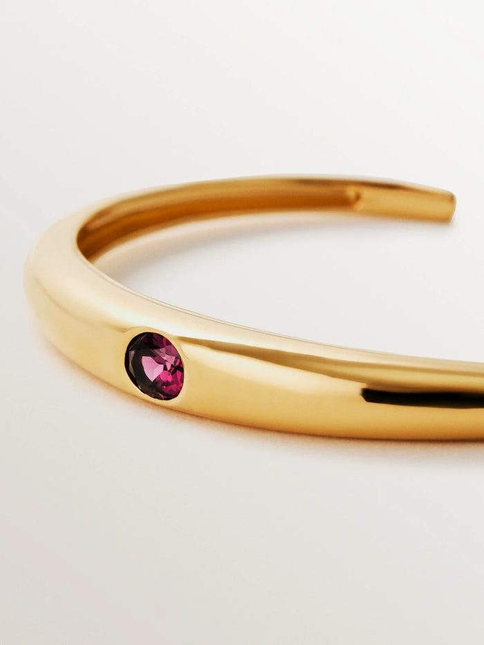 Pulsera rígida de plata 925 bañada en oro amarillo de 18K con rodolita rosa