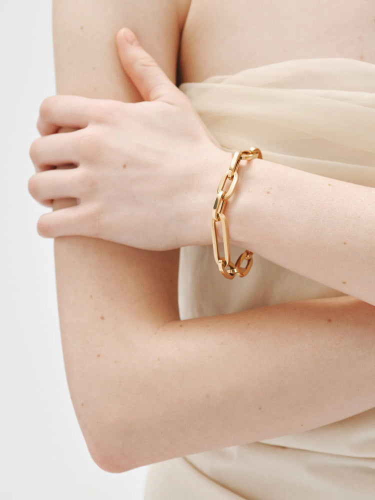 Pulsera de cadena eslabones de plata 925 bañada en oro amarillo de 18K