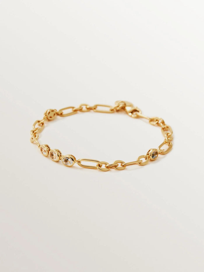 Pulsera de cadena de plata 925 bañada en oro amarillo de 18K con topacios blancos