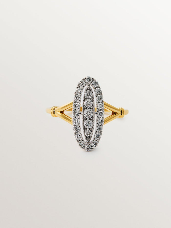 Anillo de oro blanco y amarillo de 18K con pavé de diamantes en talla brillante
