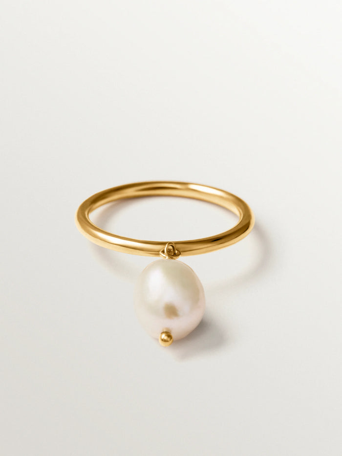 Anillo con perla colgante de plata 925 bañada en oro de 18K