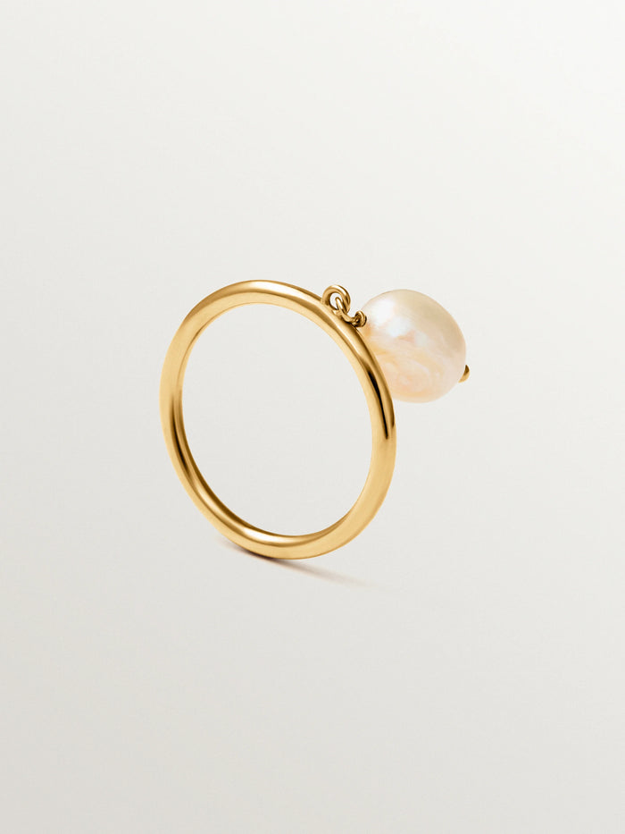 Anillo con perla colgante de plata 925 bañada en oro de 18K
