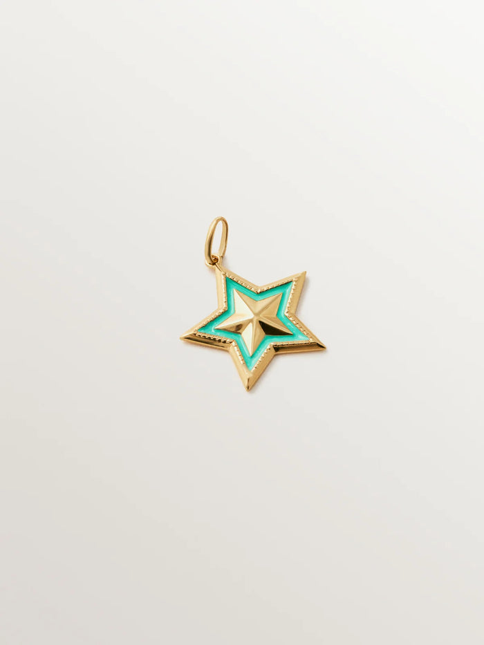 Charm de plata 925 bañada en oro amarillo de 18K y esmalte turquesa con forma de estrella