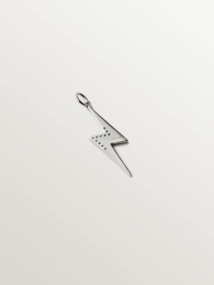 Charm de plata 925 con topacios blancos y detalle en esmalte negro con forma de rayo