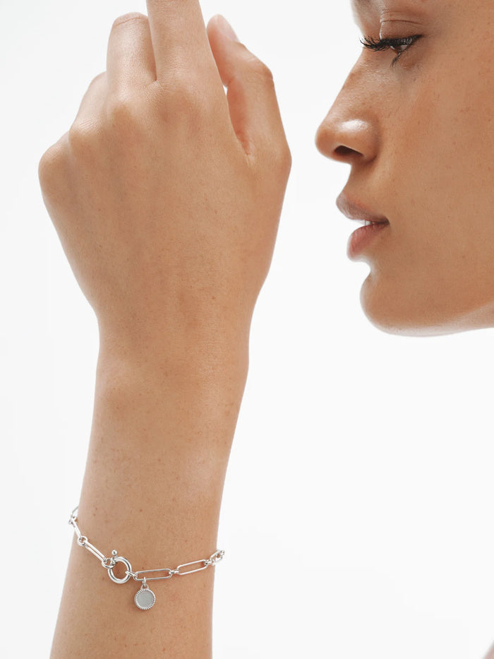 Pulsera de eslabón combinado 17 cm en plata 925 rodiada