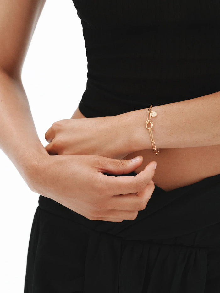 Pulsera de eslabón combinado 17 cm en plata 925 bañada en oro de 18K