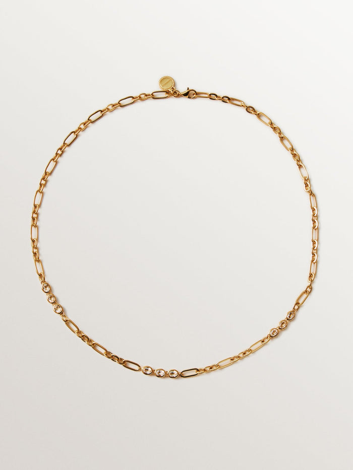 Collar de plata 925 bañada en oro amarillo de 18K con topacios blancos