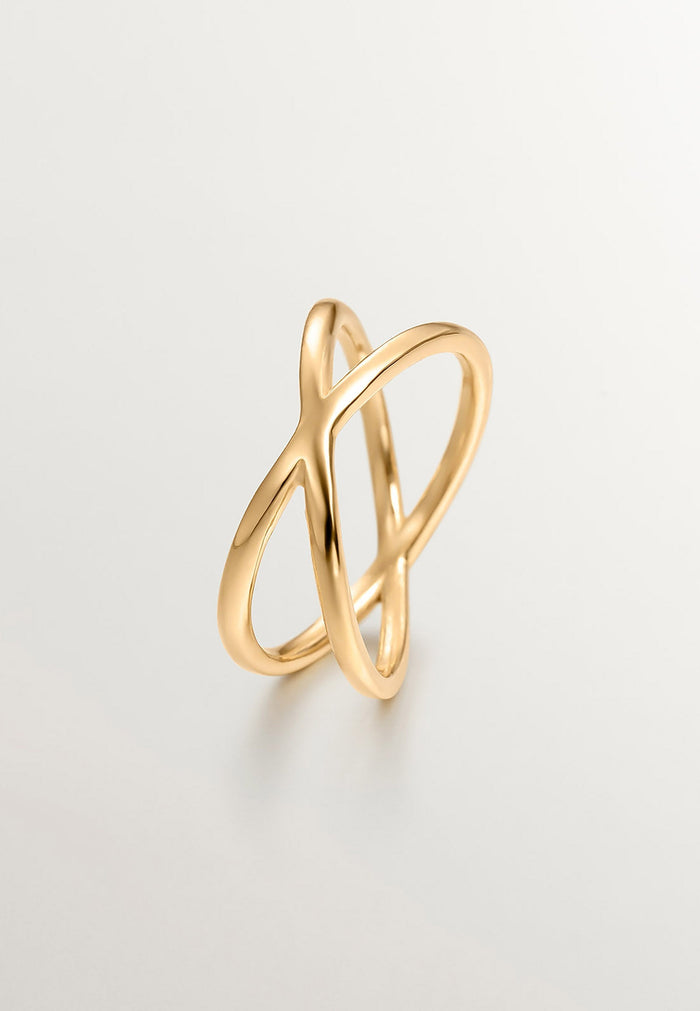 Anillo doble cruzado de plata 925 bañada en oro amarillo de 18K