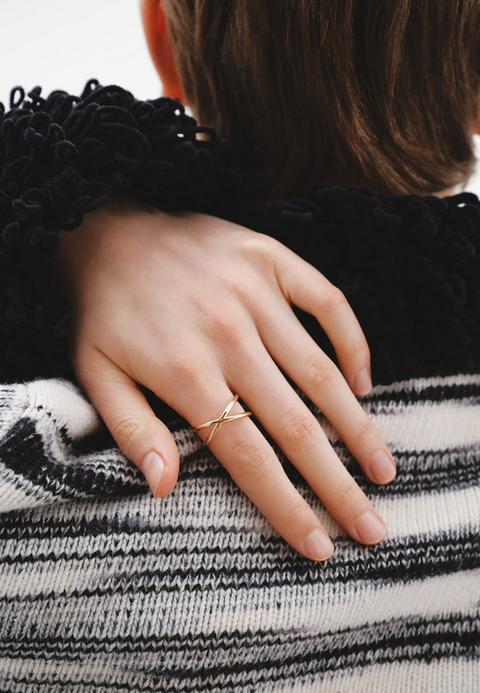 Anillo doble cruzado de plata 925 bañada en oro amarillo de 18K