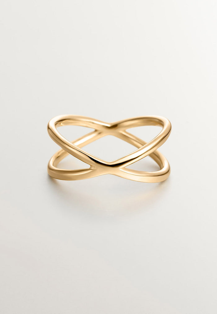 Anillo doble cruzado de plata 925 bañada en oro amarillo de 18K