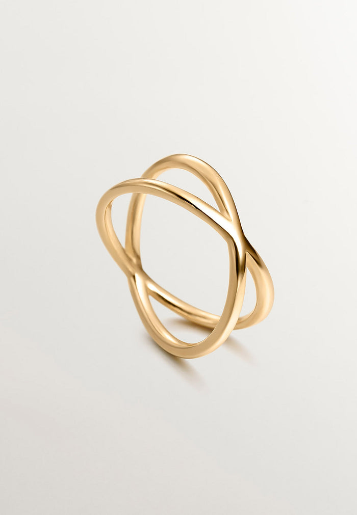 Anillo doble cruzado de plata 925 bañada en oro amarillo de 18K