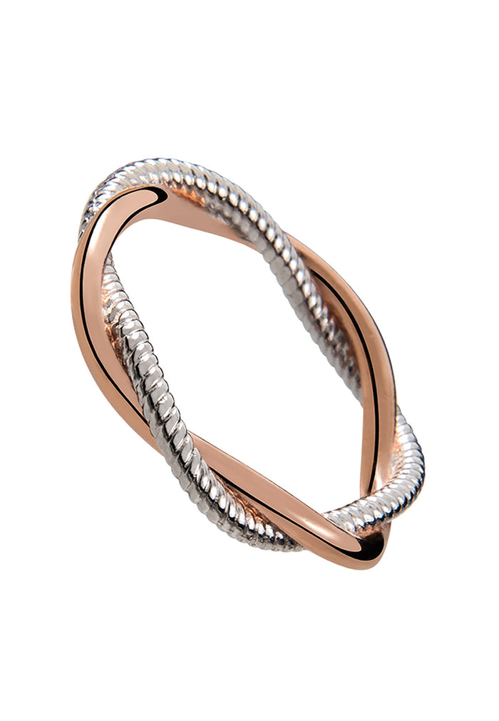 Anillo doble trenzado de plata 925 bañada en oro rosa de 18K